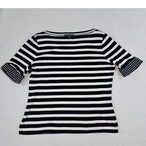 Lauren Ralph Lauren 100% Cotton Navy White Striped Boat Neck Shirt Nautical XL